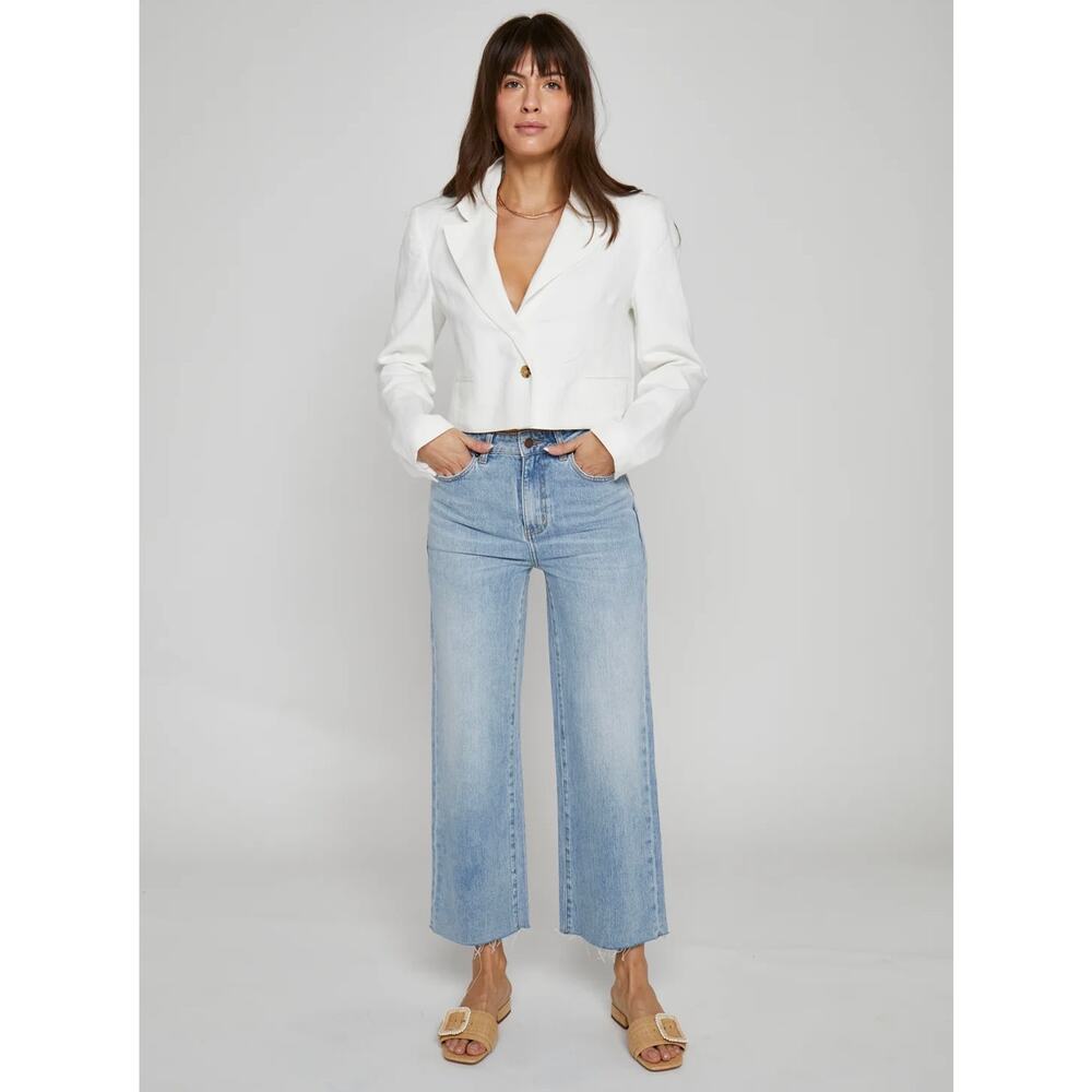 NWT Oliver Logan Aberdeen Wide Leg Crop Jeans Size 32‎ High Rise Raw Hem Denim